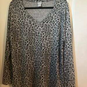 Chico's Gray and Black Leopard Print Long Sleeve Top